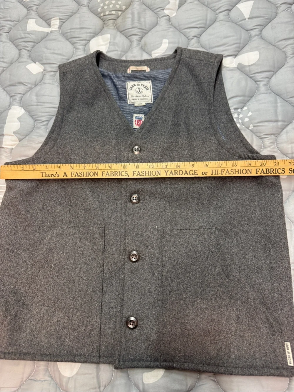 Iron & Resin Gray Wool Button Vest
